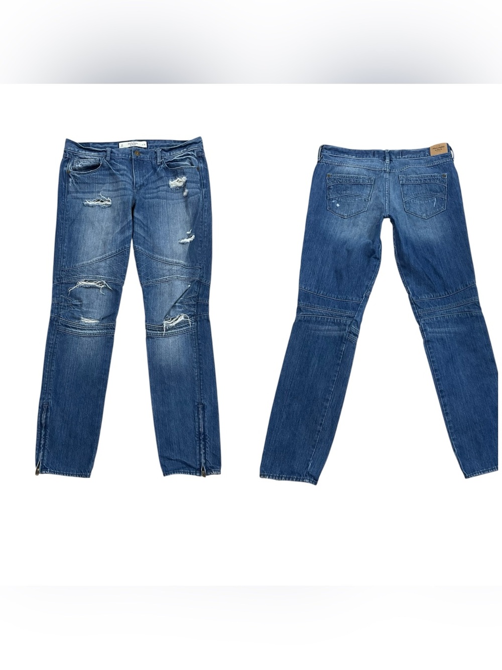 Abercrombie & Fitch Moto Skinny Distressed Jeans Size 10 W30 Ankle Zip